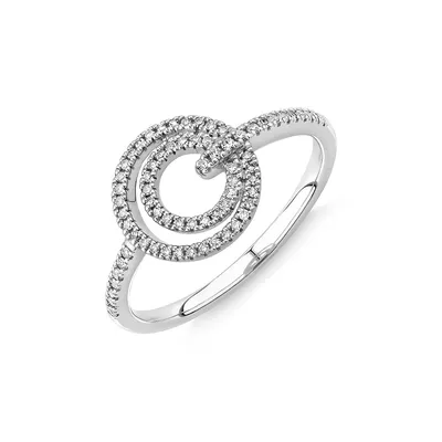 Fine Double Circle Diamond Ring In Sterling Silver