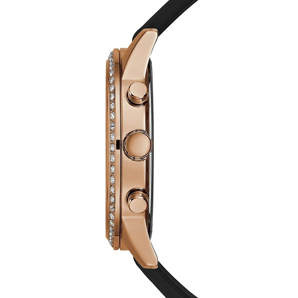 Rosegold Tone Black Silicone Strap U1135L4 Watch