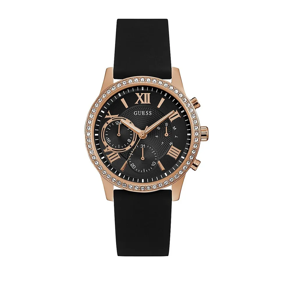 Rosegold Tone Black Silicone Strap U1135L4 Watch