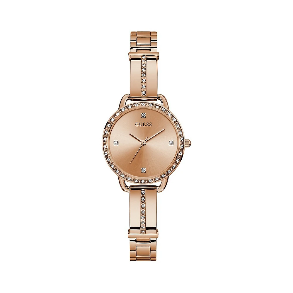 Montre-bracelet jonc rose doré poli à cristaux, GW0022L3