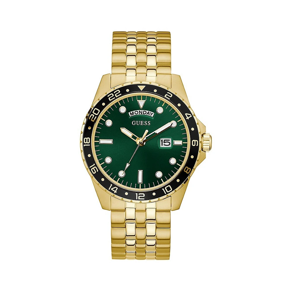 GW0220G2 Green Dial & Polished Goldtone Bracelet Watch