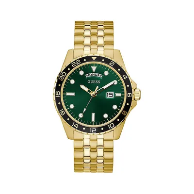 Montre-bracelet de ton or poli et assortie d'un cadran vert, GW0220G2
