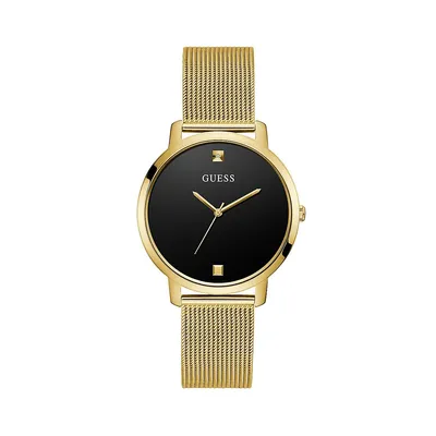 Montre-bracelet milanais dorée avec cadran noir GW0243L2
