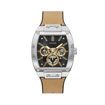 Montre chronographe Trend en acier inoxydable avec bracelet en cuir et en silicone