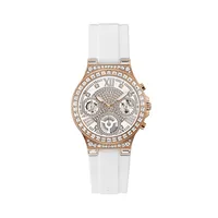 Montre chronographe sport dorée à bracelet en silicone blanc GW0257L2