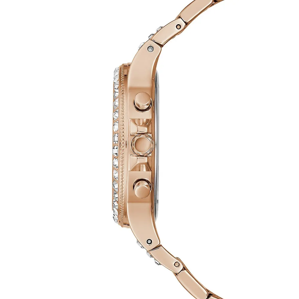 Rose Goldtone Stainless Steel & Crystal Pavé Link Bracelet Watch ​GW0320L3