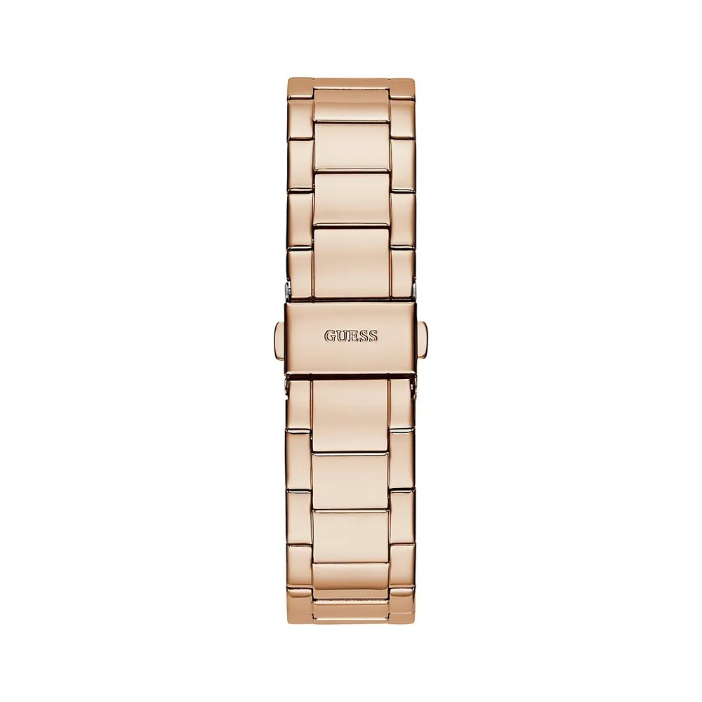 Rose Goldtone Stainless Steel & Crystal Pavé Link Bracelet Watch ​GW0320L3