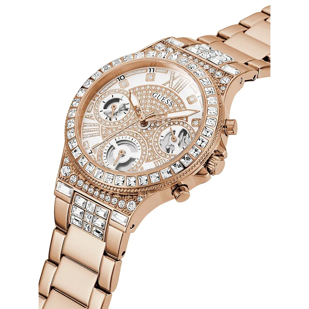 Rose Goldtone Stainless Steel & Crystal Pavé Link Bracelet Watch ​GW0320L3