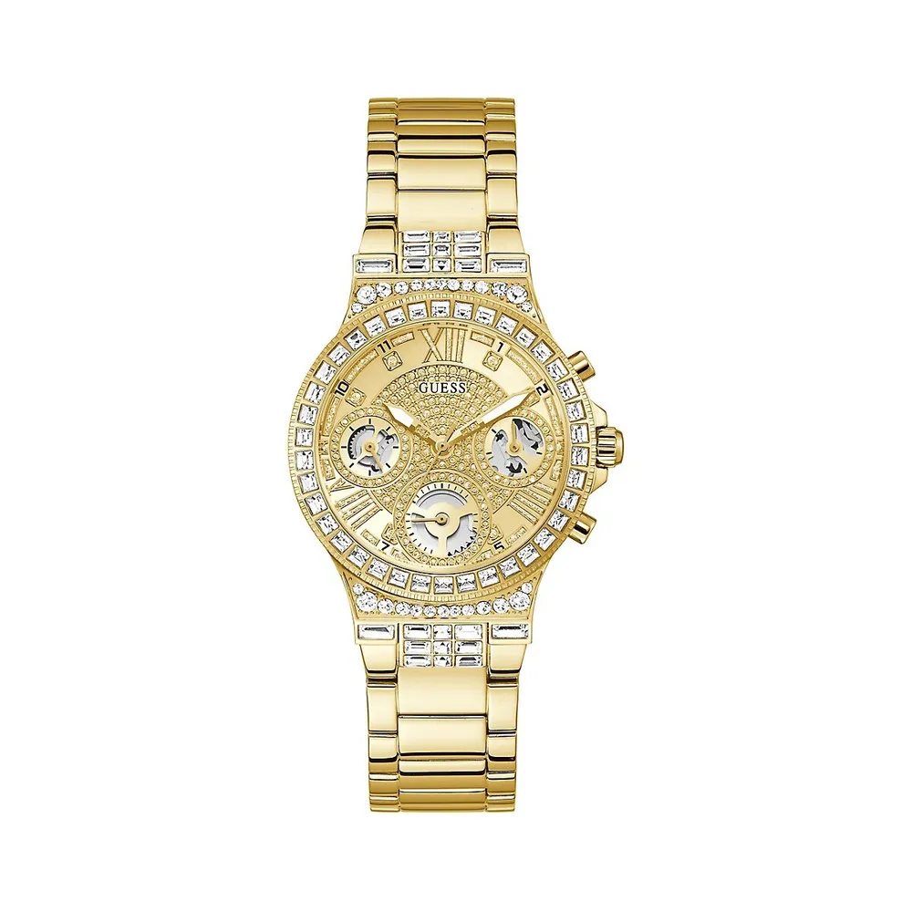 Goldtone Stainless Steel & Crystal Pavé Link Bracelet Watch​ GW0320L2