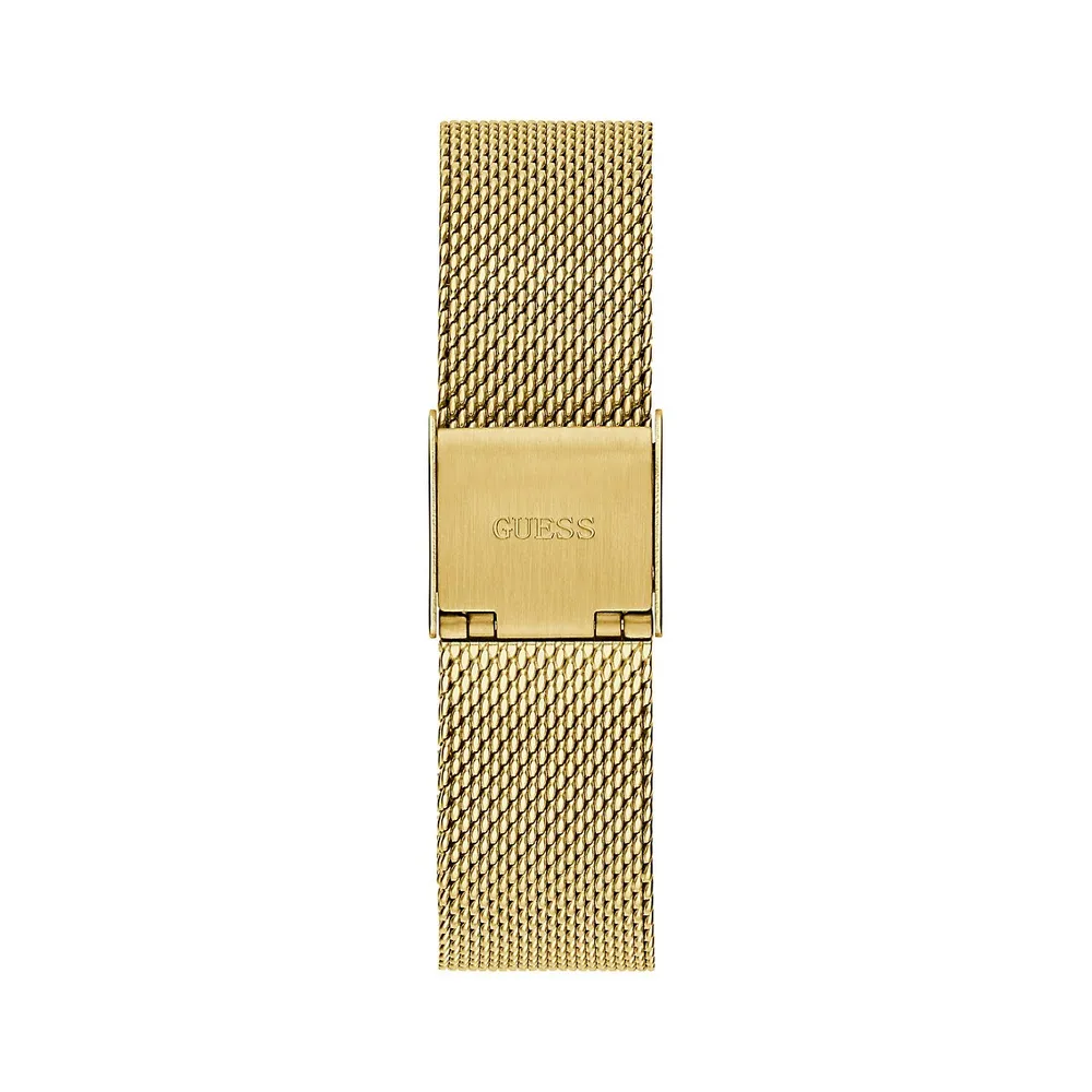 Crystal & Goldtone Stainless Steel Mesh Bracelet Watch GW0354L2