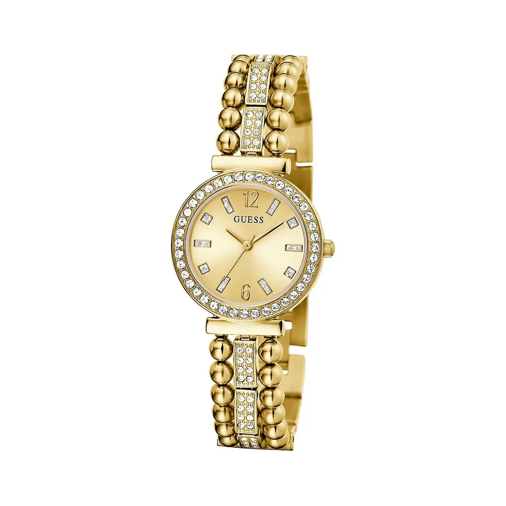 Goldplated Crystal Pavé Link Bracelet Analog Watch GW0401L2