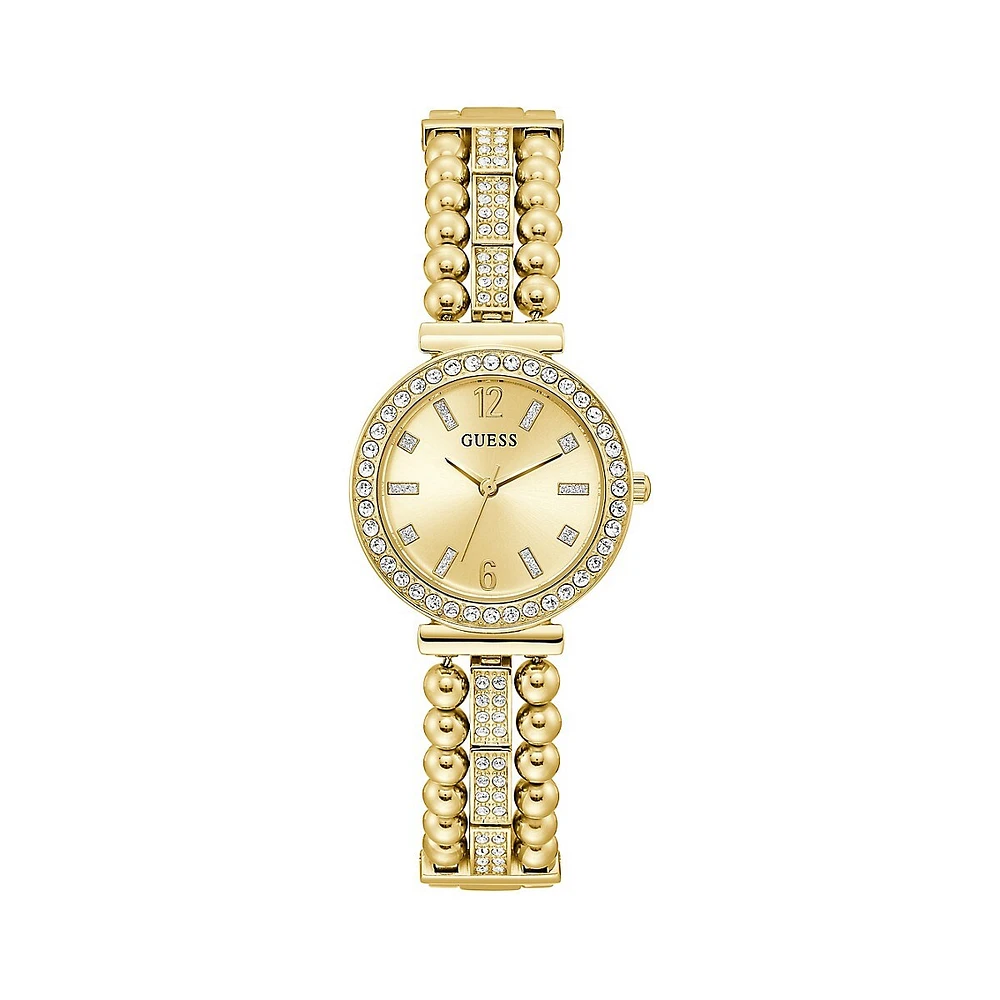 Goldplated Crystal Pavé Link Bracelet Analog Watch GW0401L2