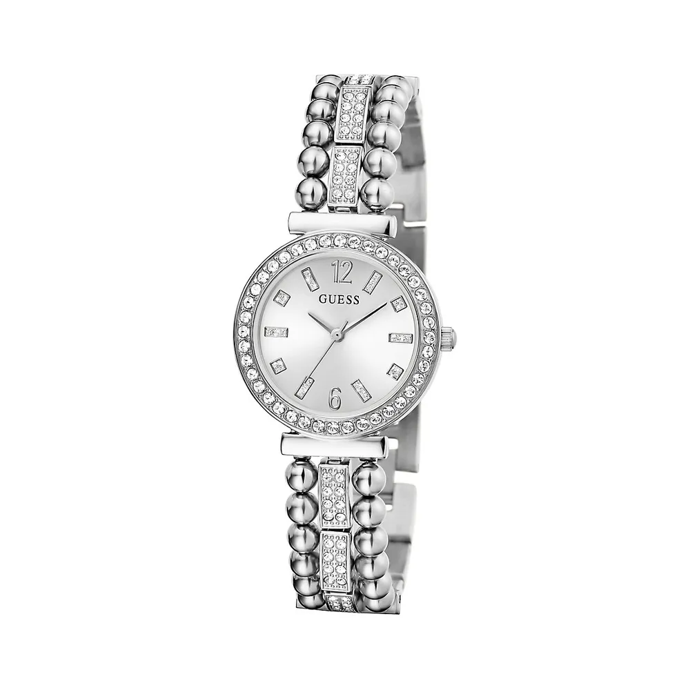 Glitz Beaded Stainless Steel Bracelet Watch GW0401L1