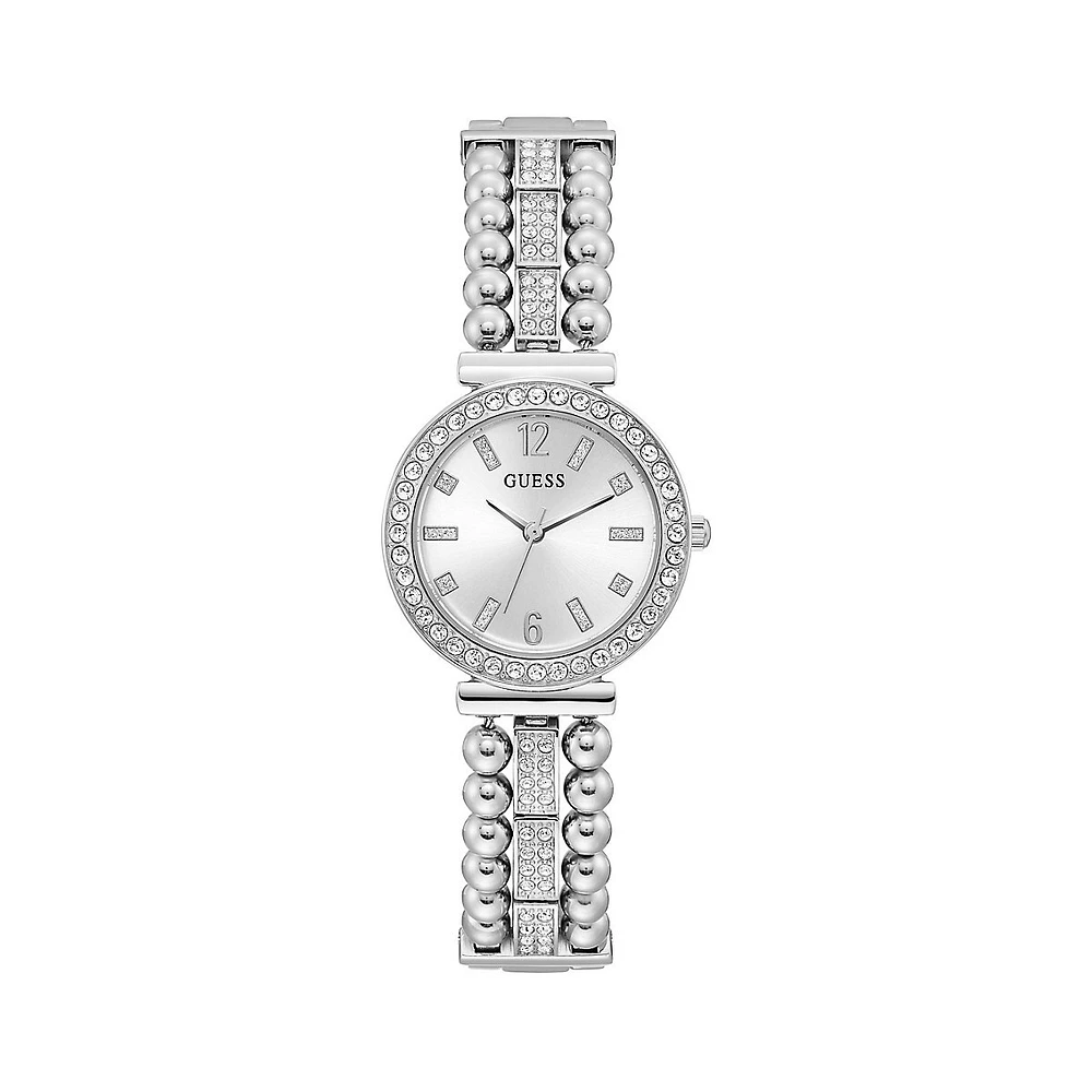 Montre-bracelet en acier inoxydable ornée de perles scintillantes GW0401L1