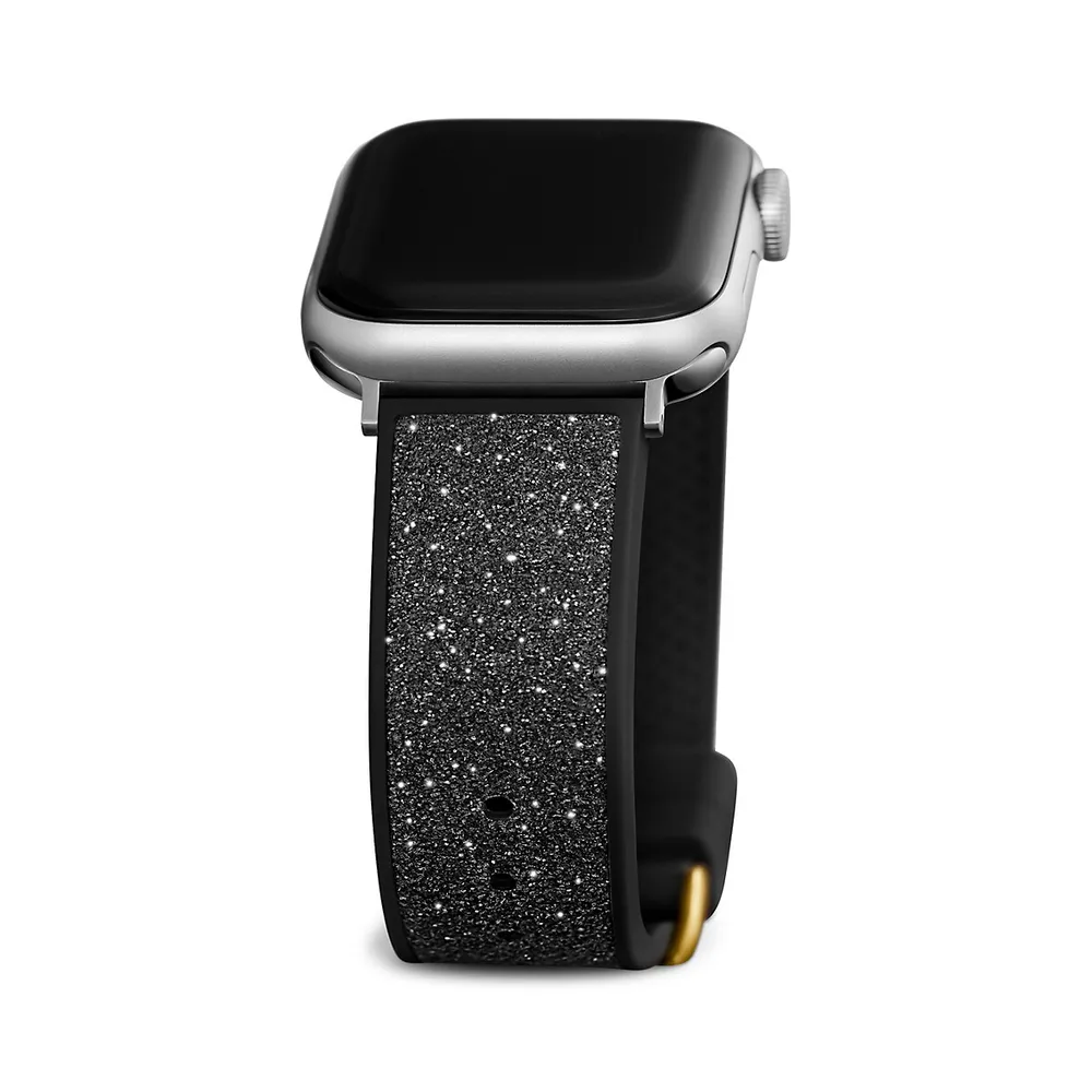 Bracelet souple en cuir véritable noir scintillant pour montre Apple Watch, 20 MM, CS2004S1