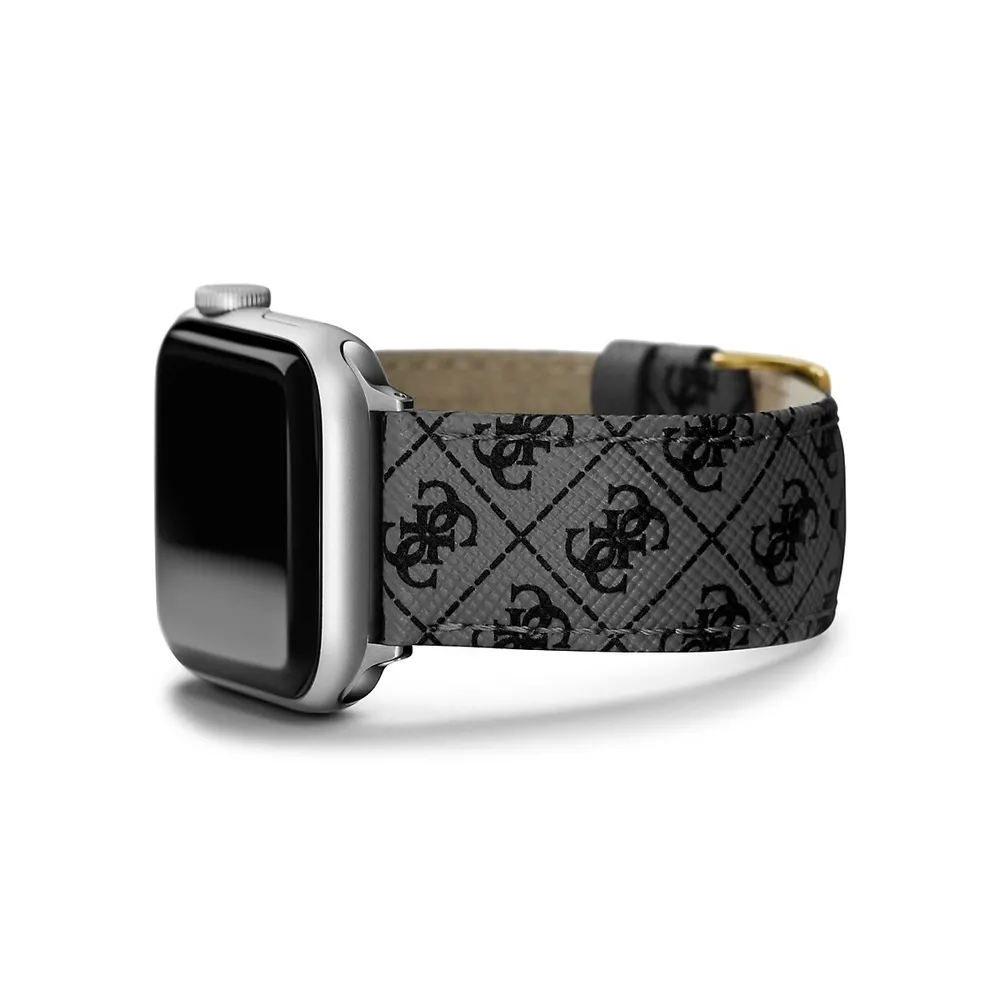 Bracelet en cuir noir avec logo Quattro G pour montre Apple Watch, 22 MM, CS3001S2