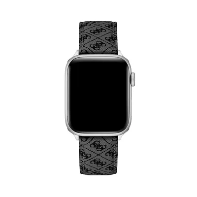 Bracelet en cuir noir avec logo Quattro G pour montre Apple Watch, 22 MM, CS3001S2