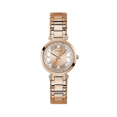 Montre-bracelet en acier inoxydable rose doré avec cadran scintillant, GW0470L3