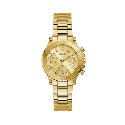 Montre chronographe en acier inoxydable doré avec bracelet à maillons, GW0465L1