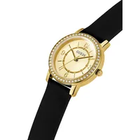 Embellished Goldtone & Black Silicone Analog Watch GW0469L3