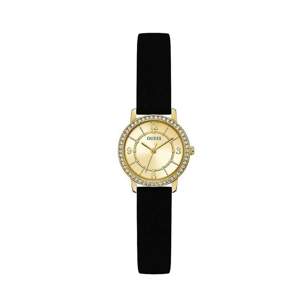 Embellished Goldtone & Black Silicone Analog Watch GW0469L3