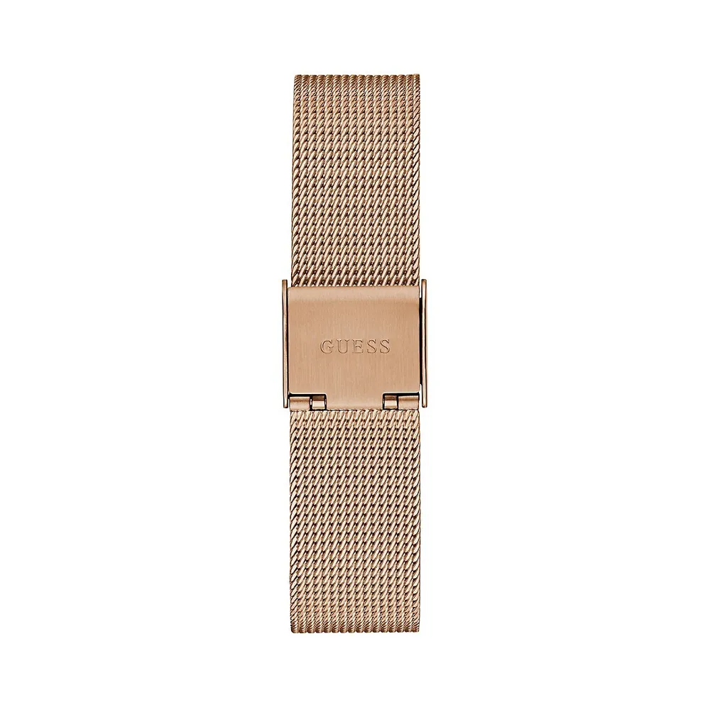 Rose Goldtone Stainless Steel & Crystal Mesh Bracelet Logo-Case Watch GW0508L3