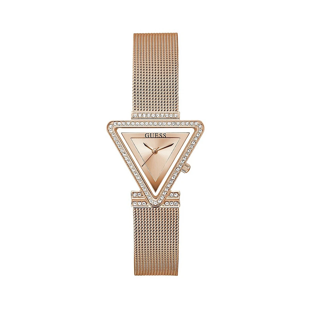 Rose Goldtone Stainless Steel & Crystal Mesh Bracelet Logo-Case Watch GW0508L3