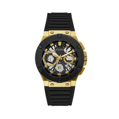 Montre chronographe en acier inoxydable doré avec bracelet en silicone, GW0487G5