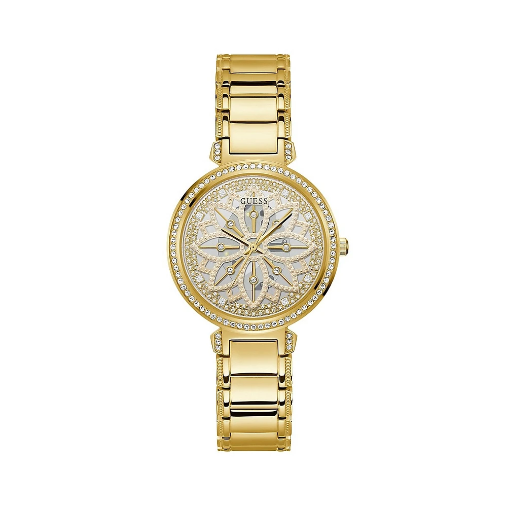 Goldtone & Floral Dial WatchGW0528L2