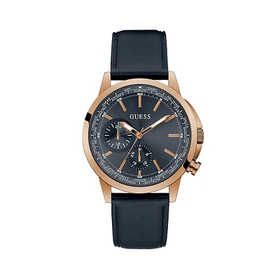 Rose-Goldtone & Navy Leather Strap Chronograph Watch GW0540G2