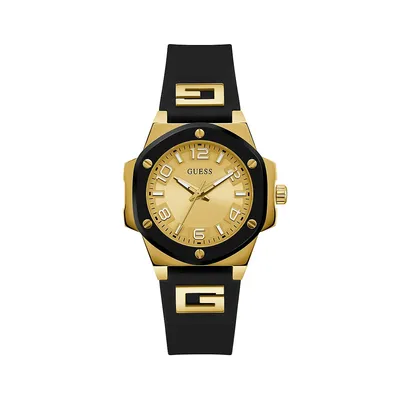 Montre dorée avec bracelet en silicone noir GW0555L2