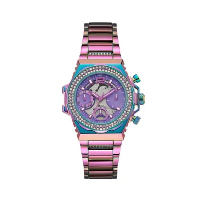 Montre-bracelet chronographe en acier inoxydable iridescent et ajouré GW0552L4