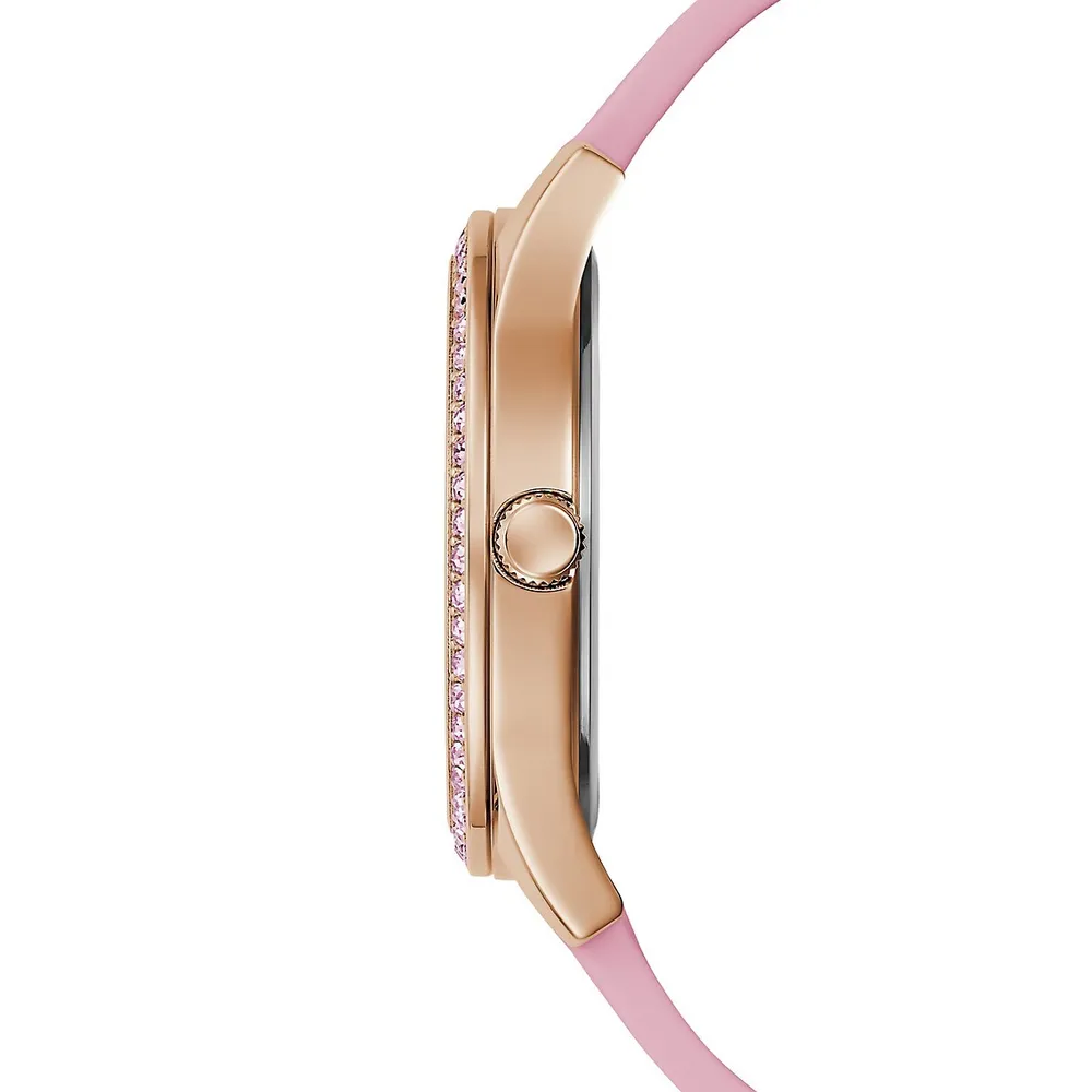 Montre en acier inoxydable rose doré avec bracelet en silicone GW0530L4
