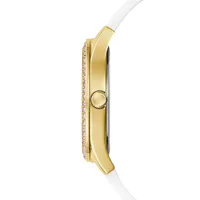 Montre en inox doré à cristal arc-en-ciel avec bracelet en silicone, GW0589L1