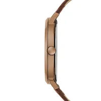 Montre en inox rose doré avec bracelet en cuir brun, GW0503G4