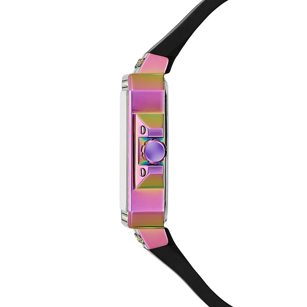 Montre en acier inoxydable à bracelet en silicone et à cristaux GW0618L3
