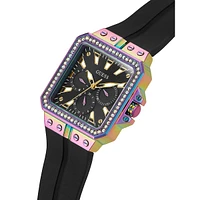 Montre en acier inoxydable à bracelet en silicone et à cristaux GW0618L3