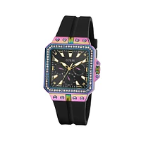 Montre en acier inoxydable à bracelet en silicone et à cristaux GW0618L3
