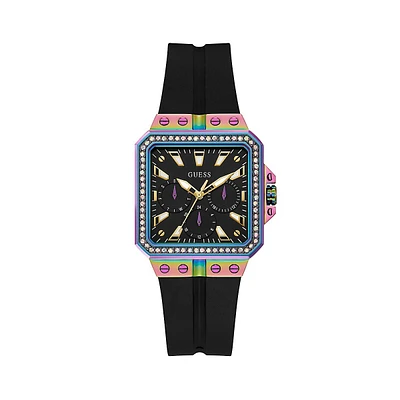 Montre en acier inoxydable à bracelet en silicone et à cristaux GW0618L3