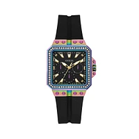 Montre en acier inoxydable à bracelet en silicone et à cristaux GW0618L3