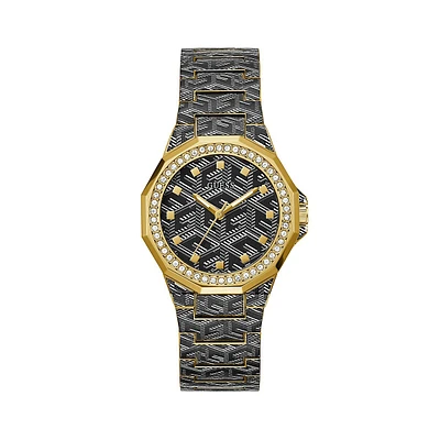 Goldtone & Black Stainless Steel Bracelet Watch GW0597L1