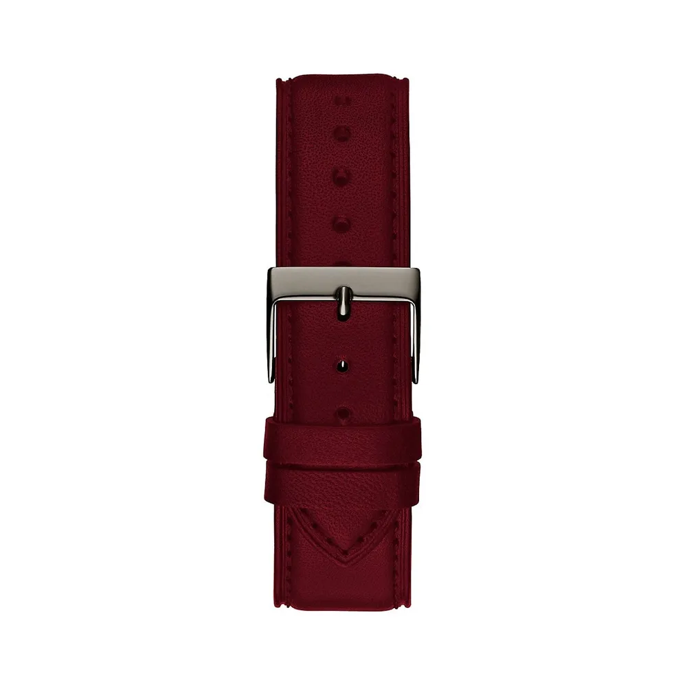 Gunmetal Stainless Steel & Burgundy Leather Strap Watch GW0628G4