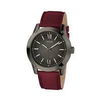 Gunmetal Stainless Steel & Burgundy Leather Strap Watch GW0628G4