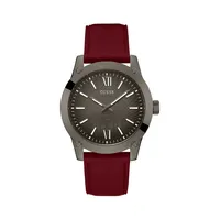 Gunmetal Stainless Steel & Burgundy Leather Strap Watch GW0628G4