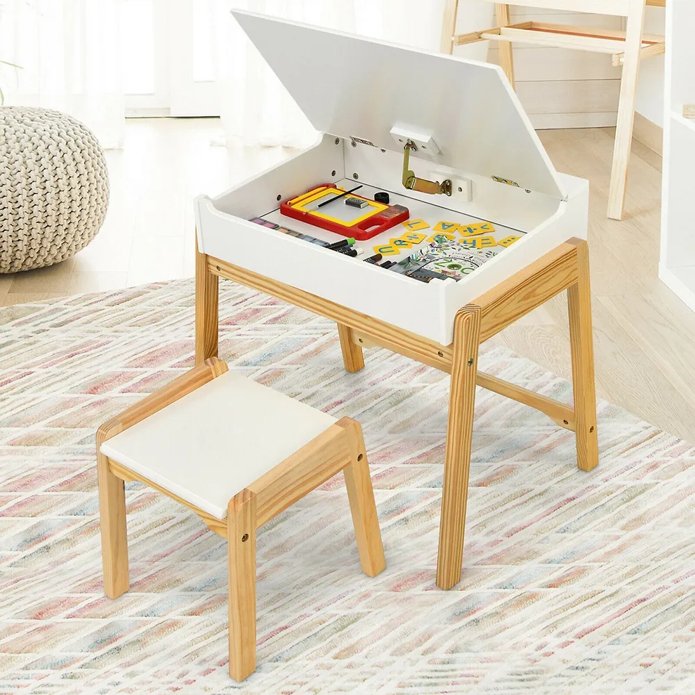 Costway Kids Wooden Study Desk & Chair Writing Table with Drawer