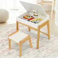 Kids Table & Chair Set Wooden Activity Art Study Desk W/storage Space