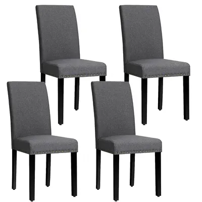 Set Of 4 Fabric Dining Chairs W/ Nailhead Trim Grey