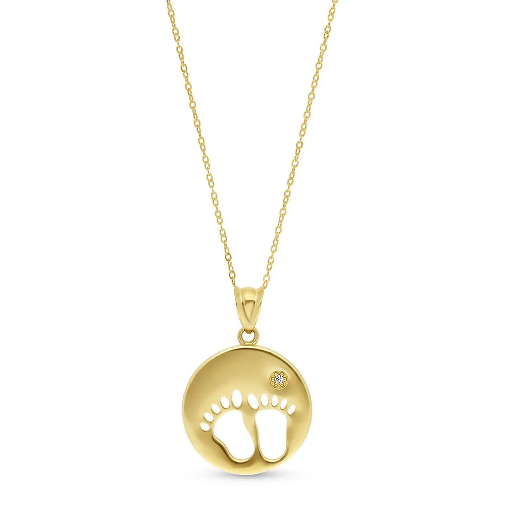 10kt 18" Chain With Baby Feet Pendant With Cubic Necklace