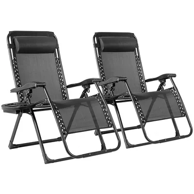 2pc Zero Gravity Chair Oversize Lounge Patio Heavy Duty Folding Recliner
