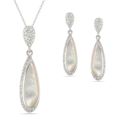 Sterling Silver 18" With Pear Shape Crystal Set